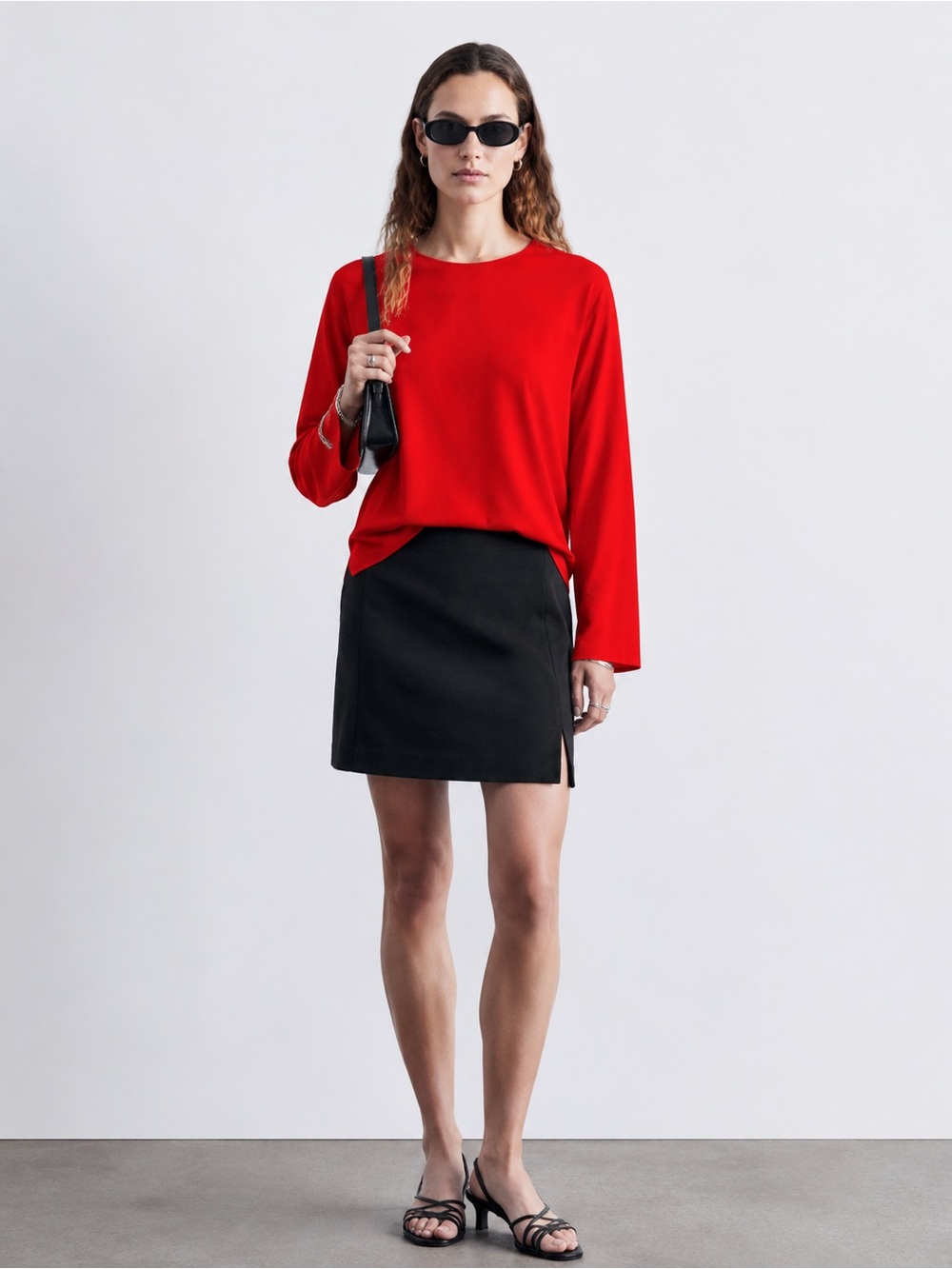 & Other Stories Stockholm Atelier red long-sleeve blouse top size 2